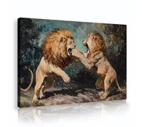 CHERHERART Grabados de pintura al óleo de león Lienzos Póster de la selva salvaje Dibujos de lienzo vintage de fauna salvaje Decoración para salón Estudio de oficina Cocina 80x130cm Marco interior