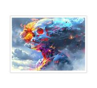 CHERHERART Impresión mural de calavera de hielo naranja Cartel de esqueleto de tormenta surrealista Foto para la cueva del hombre Sala de juegos Decoración de la cocina 35x45cm sin marco