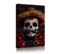CHERHERART Lienzo esqueleto mexicano cuadros Impresiones Obras de arte Dia de los muertos lienzo arte de pared para vivir Estudio en casa comedor dormitorio decoración 30x45cm marco interior