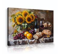 CHERHERART Naturalezas muertas de girasol Impresiones murales Decoración Fotos vintage de fruta y pan Fotos de granja Póster Flores rústicas en lienzo de jarrón Pintura 70x100cm Cuadro interior