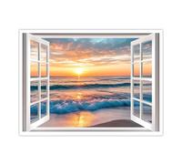 CHERHERART Olas del océano Estampado en lienzo solar Arte mural ventana Playa Vista del amanecer Cartel de lienzo Imagen para salón Dormitorio Comedor Hogar 50x60cm Sin marco