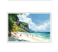 CHERHERART Palmeras del océano Impresiones en lienzo Litros de la Isla Tropical Pintura mural Paisajes marineros coloridos para salón 75x115 cm Sin marco