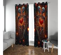 CHERHERART Pareja romántica gótica con Esqueleto Cortinas Opacas Día de San Valentín Abrazando Calavera Cortinas Rojas de corazón para el salón 2 Paneles 2xB140xH220