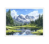 CHERHERART Picos nevados Telones de bosque de pinos Pósteres grabados para el dormitorio Mountain Lake Paisajes en lienzo para salón 50x60cm sin marco