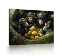CHERHERART Pintura mural del bosque familiar de gorilas grabados de lienzo de animales adorables obras para salón oficina dormitorio mural de fauna salvaje en la selva 80x100cm Marco interior