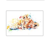 CHERHERART Póster de retrato de animales con impresión de lienzo Arte de pared para dormitorio cocina salón habitación de bebé Póster fotográfico de un león durmiente adorable 80x120cm sin marco