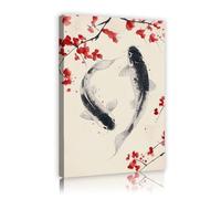 CHERHERART Póster tradicional de flor de ciruelo rojo Póster de pared Cuadro de pared Estampado mural de lienzo de pez Koi oriental para oficina estudio salón casa 30x45cm Estructura interior