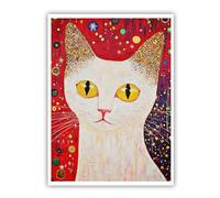 CHERHERART Retrato abstracto de animales póster de pintura mural caprichoso gato blanco ojos dorados grabados en lienzo para salón dormitorio cocina 40x55cm sin marco