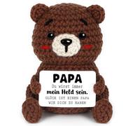 CheriGift Oso positivo regalos para papá, figuras de oso de ganchillo a mano, mejores regalos para papá para cumpleaños, día del padre, Navidad, 2,36 x 1,97 x 3,74 pulgadas