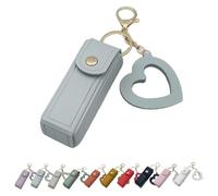 Cherishty Lip Oil Keychain, Lip Oil Keychain - Mirror & Oil2-in-1, PU Leather Mini Lipstick Holder with Key Chains for Woman Travel Storage Portable Cases (Blue)