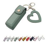 Cherishty Lip Oil Keychain, Lip Oil Keychain - Mirror & Oil2-in-1, PU Leather Mini Lipstick Holder with Key Chains for Woman Travel Storage Portable Cases (Green)
