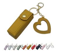 Cherishty Lip Oil Keychain, Lip Oil Keychain - Mirror & Oil2-in-1, PU Leather Mini Lipstick Holder with Key Chains for Woman Travel Storage Portable Cases (Yellow)