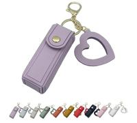 Cherishty Lip Oil Keychain, Lip Oil Keychain - Mirror & Oil2-in-1, PU Leather Mini Lipstick Holder with Key Chains for Woman Travel Storage Portable Cases (Purple)