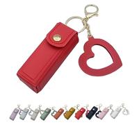 Cherishty Lip Oil Keychain, Lip Oil Keychain - Mirror & Oil2-in-1, PU Leather Mini Lipstick Holder with Key Chains for Woman Travel Storage Portable Cases (Red)