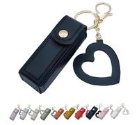 Cherishty Lip Oil Keychain, Lip Oil Keychain - Mirror & Oil2-in-1, PU Leather Mini Lipstick Holder with Key Chains for Woman Travel Storage Portable Cases (Black)