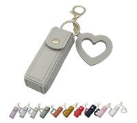 Cherishty Lip Oil Keychain, Lip Oil Keychain - Mirror & Oil2-in-1, PU Leather Mini Lipstick Holder with Key Chains for Woman Travel Storage Portable Cases (Beige)