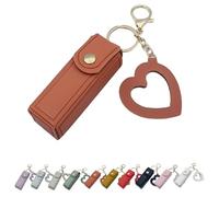 Cherishty Lip Oil Keychain, Lip Oil Keychain - Mirror & Oil2-in-1, PU Leather Mini Lipstick Holder with Key Chains for Woman Travel Storage Portable Cases (Coffee)