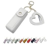 Cherishty Lip Oil Keychain, Lip Oil Keychain - Mirror & Oil2-in-1, PU Leather Mini Lipstick Holder with Key Chains for Woman Travel Storage Portable Cases (White)