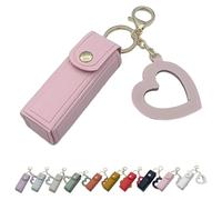 Cherishty Lip Oil Keychain, Lip Oil Keychain - Mirror & Oil2-in-1, PU Leather Mini Lipstick Holder with Key Chains for Woman Travel Storage Portable Cases (Pink)