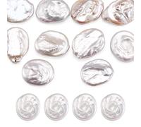 Cheriswelry 10 perlas ovaladas naturales de agua dulce, planas, ovaladas, barrocas, nucleadas, cuentas espaciadoras de perlas cultivadas de color de conchas marinas para collares y aretes