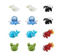 Cheriswelry 12 cuentas de lampwork coloridas hechas a mano con forma de animal, rana, pulpo, ballena, oveja, occo, cuentas sueltas para hacer joyas