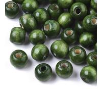 Cheriswelry 200 Cuentas de Madera Natural de 10 mm, Teñidas de Color Verde Oscuro, Bolas Redondas Espaciadoras, Sueltas para Joyería, Manualidades, Agujero: 3 mm