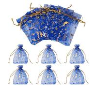 Cheriswelry 30 bolsas de organza azul transparente con cordón de 9 x 7 cm, diseño de luna y estrella, bolsas de regalo para Navidad, fiestas, cumpleaños, dulces