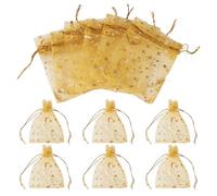 Cheriswelry 30 bolsas de regalo de organza dorada con cordón de 9 x 7 cm, estampado de estrella de luna para Navidad, boda, fiesta, cumpleaños