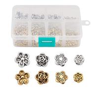 Cheriswelry 400pcs 4style Antique Silver Golden Metal Flower Beads Bijoux Spacers Charms Mini Aleación Tibetan Floral Daisy Flor Granel Granel para las Mujeres