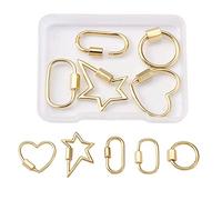 Cheriswelry 5 mosquetones con cierre de mosquetón, chapados en oro real de 18 quilates, con forma de estrella, con cierre de tornillo, para hacer joyas, collares, llaveros