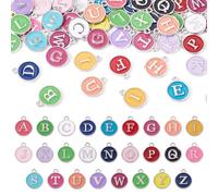 Cheriswelry 52 dijes esmaltados con patrón de letra A-Z de 15 mm, color arcoíris, plateados, redondos, para manualidades, collares, pulseras, llaveros, joyas, manualidades