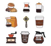 Cheriswelry 9 pines esmaltados con temática de café para taza de café, croissant, pan, pines de solapa de 24,5 a 31 mm para decoración de ropa, mochila, bolsos, sombreros