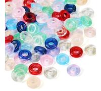 Cheriswelry 90 cuentas europeas de cristal de dona, cuentas transparentes de agujero grande, dijes de dona de cristal de 10 mm, cuentas espaciadoras sueltas coloridas para hacer aretes, pulseras,