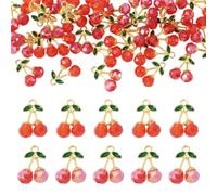 Cheriswelry Colgantes de frutas de cristal surtidos 3D con dijes de hoja esmaltada para hacer joyas, pendientes, pulseras, collares, 12mm x 15.5mm x 6mm, Vidrio