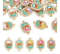 Cheriswelry Enlaces de flores esmaltadas con diamantes de imitación, conectores de aleación esmaltada vintage para collares, pulseras, aretes, fabricación de joyas, Acero aleado