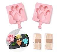 Cheriswelry Molde para palitos de hielo, diseño de huellas de perro, gato, 2 paquetes con 40 palillos de madera de grado alimenticio, molde de helado de silicona para postres congelados
