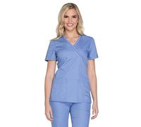 Cherokee Workwear Originals Women's Mock Wrap Knit Panel Solid Scrub Top
