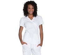 Cherokee Workwear Originals Women's Mock Wrap Knit Panel Solid Scrub Top