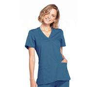 Cherokee Workwear Originals Women's Mock Wrap Knit Panel Solid Scrub Top
