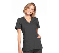 Cherokee Workwear Originals Women's Mock Wrap Knit Panel Solid Scrub Top