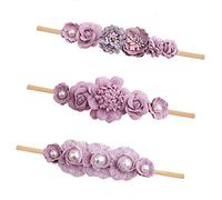 cherrboll 3 diademas de flores para bebé niña, supersuaves y elásticas, diademas florales de nailon para recién nacidos, rosa, mediano