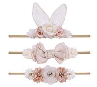 cherrboll 3 diademas de flores para bebé, súper suaves y elásticas, de nailon, diseño de conejo, regalo de Pascua para recién nacidos y niños pequeños