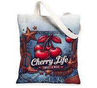 Cherries - Bolsa de lona para mujer, botas vaqueras clásico occidentales, estrellas, color rojo de verano, lavable, reutilizable, ideas de mercado para T, Rojo, 13x15 Inch