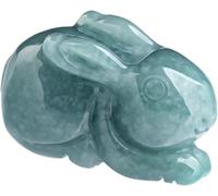 Cherrii Colgante de conejo del zodiaco chino de jadeíta 3D de agua azul de grado A, bonito collar de amuleto de liebre de Jade for mujer