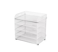 Cherrii Soporte for Archivos de revistas, Organizador Escritorio, Malla, con clasificador estantes 5 Niveles Asas Laterales, Suministros Oficina(White)
