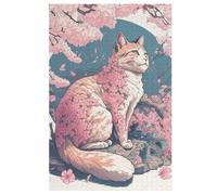 Cherry Blossom Cat Japan 1000 Piezas Rompecabezas de Madera - Juegos Relax-Rompecabezas Puzzles Para Niños Y Adultos Regalos 78×53cm