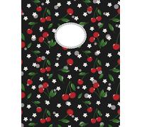 Cherry Blossom Delight: 8.5” x 11” Wide Ruled Composition Notebook with 100 Pages: Cute Red Cherries & White Flowers on Black Cover - Large School, Office, or Personal Writing Notebook