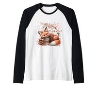 Cherry Blossom Fox Accessories For Girls Who Loves Books Camiseta Manga Raglan