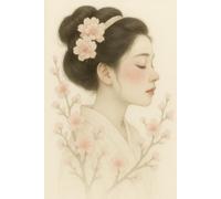 Cherry Blossom Japanese Girl- Calm Beige Vintage Aesthetic Notebook / Journal | 6x9 A5, 120 Lined Pages: A gentle companion for daily journaling, or perfect gift