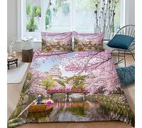 Cherry Blossom Juego De Ropa De Cama Impresión 3D,Japan Funda Nórdica Y Funda De Almohada con Cremallera,Microfibra Suave Juego Apta para Niños Y Niñas King（220x240cm）
